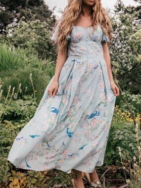 Jessakae Floral You Can Fly Midi Dress XS NEW Modest Flutter Sleeve Cottagecore